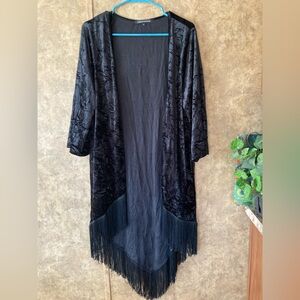 Womens Velvet Burnout Fringe Kimono Size L Whimsigoth Robe Vamp Open Front Med